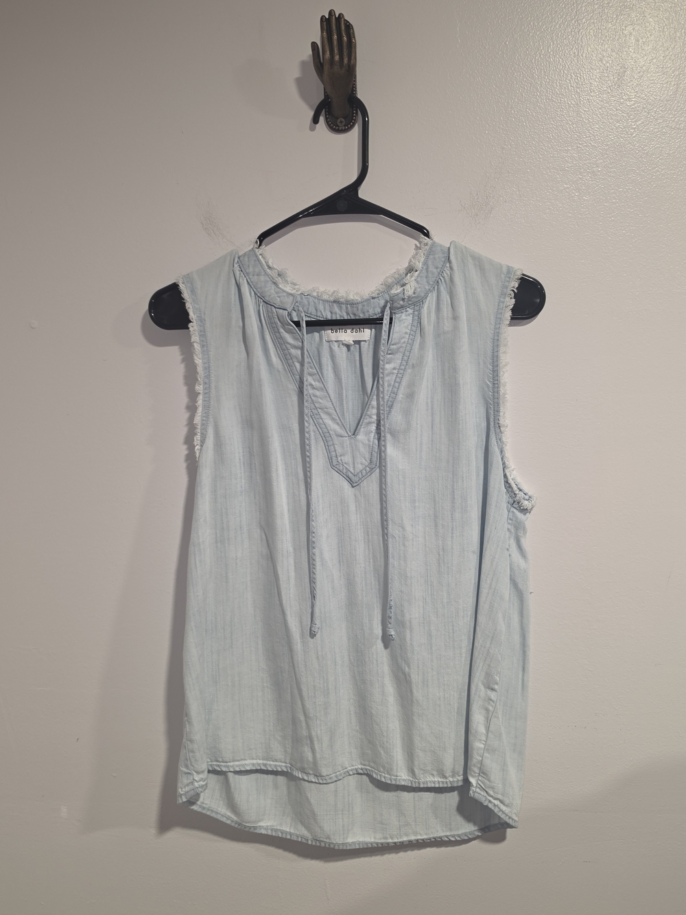 Bella Dahl Pale Blue Tie-Neck Tencel Sleeveless Top Raw Hem Women's Size XS
